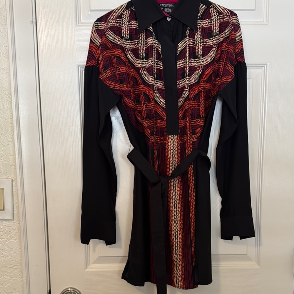 Black and Red Long Sleeve Silk Dress